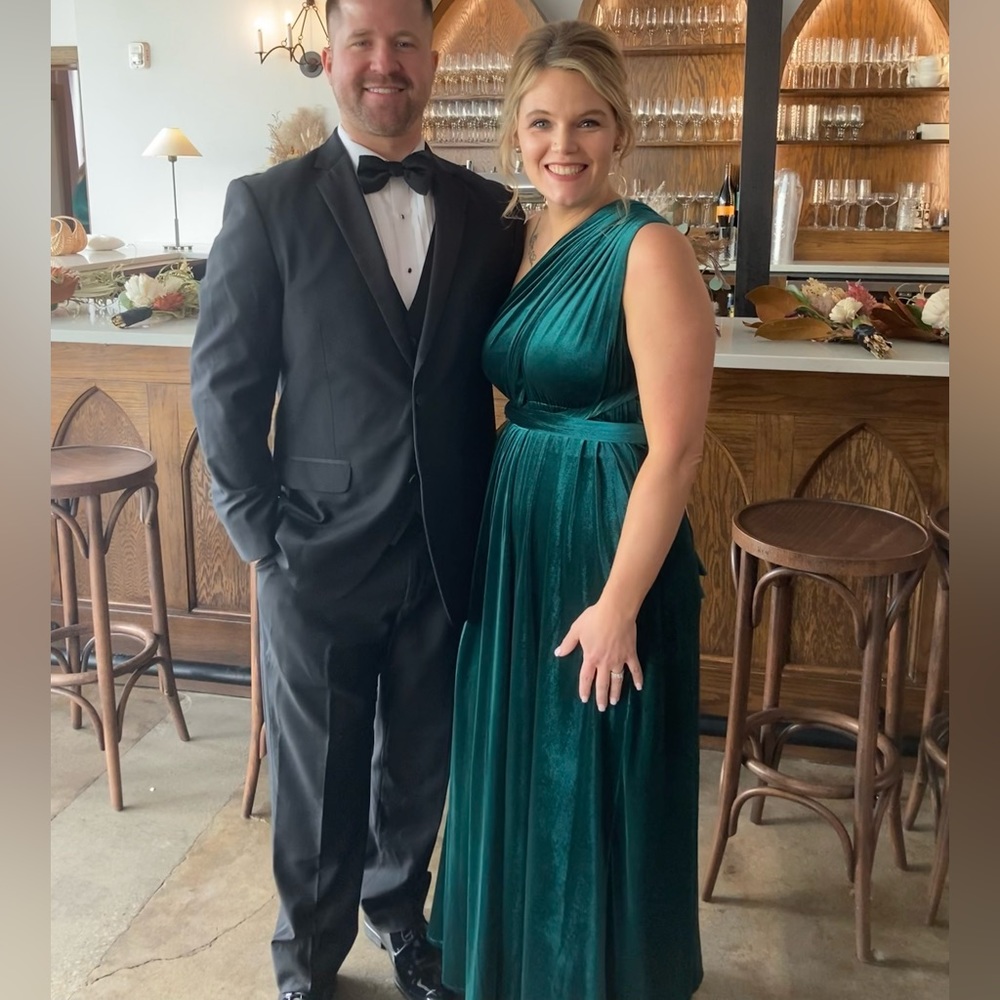 Emerald green velvet dress